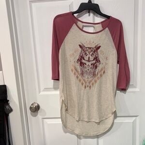No Boundaries Cream and Dusty Rose Raglan Owl Tee